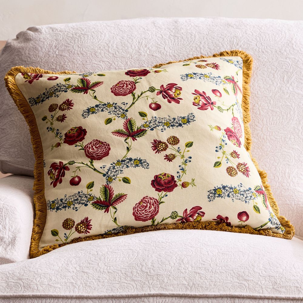 Floral Printed Pillow Cover with Cotton Fringe | GreenRow