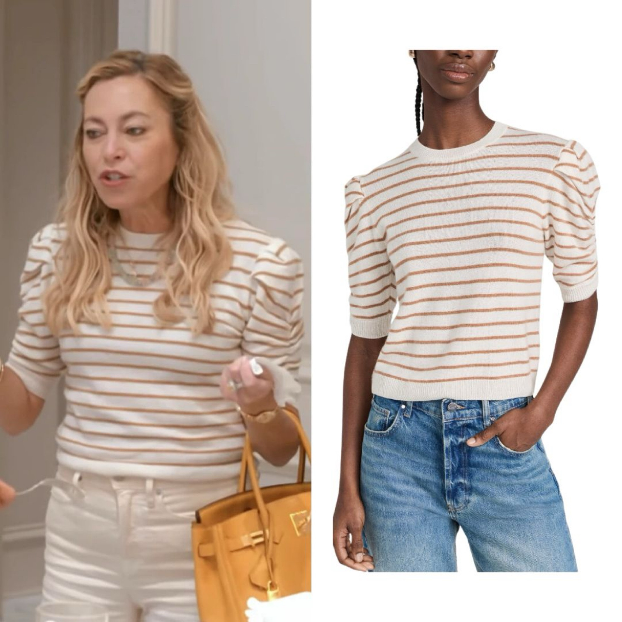 Sutton Stracke’s Tan and White Striped Sweater 
