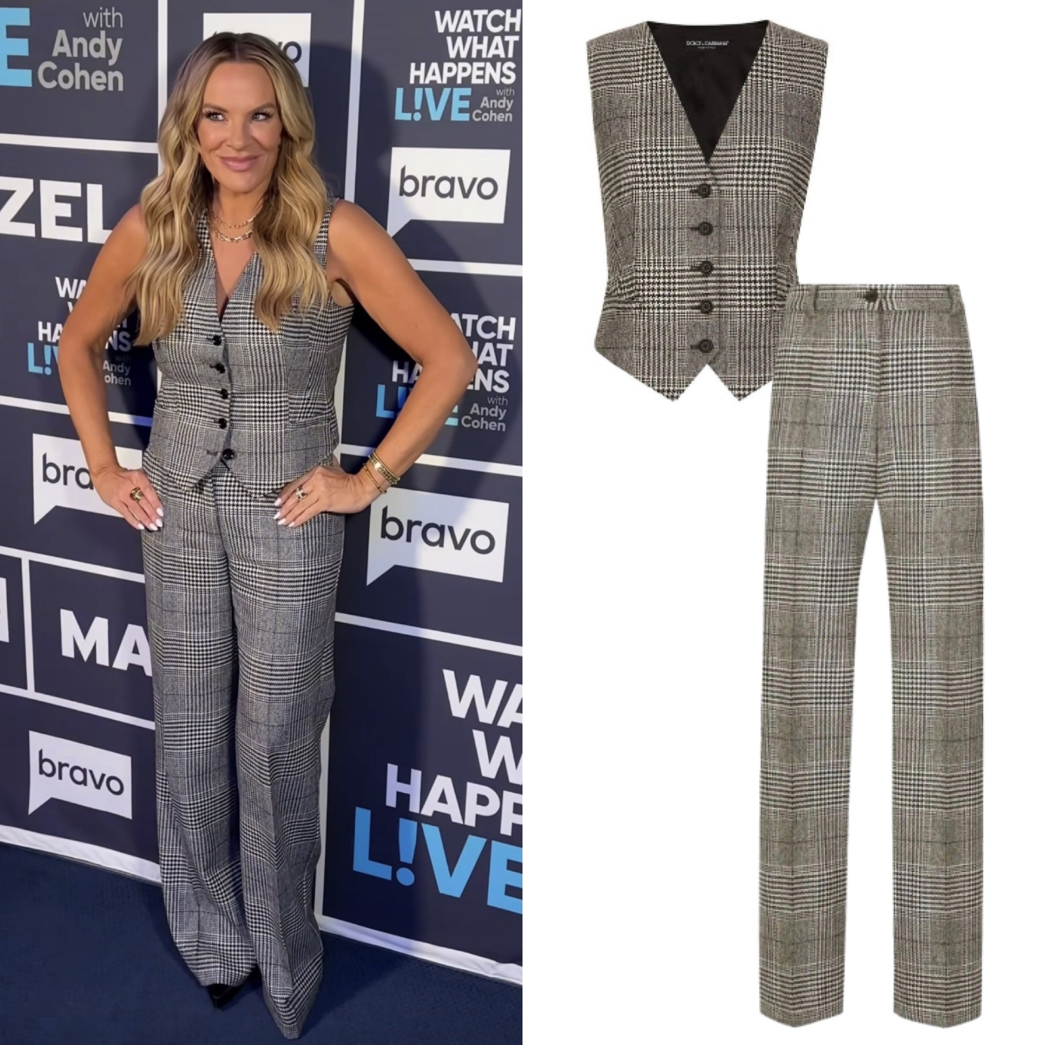 Heather Gay’s Check Print Vest and Pants on #WWHL 📸= @bravowwhl
