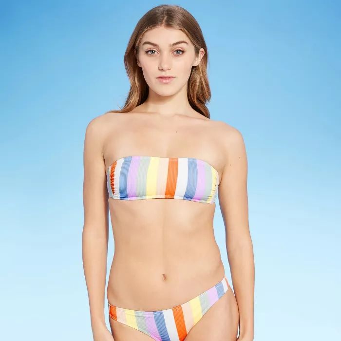 Juniors' Ribbed Bandeau Bikini Top - Xhilaration™ Multi Stripe | Target