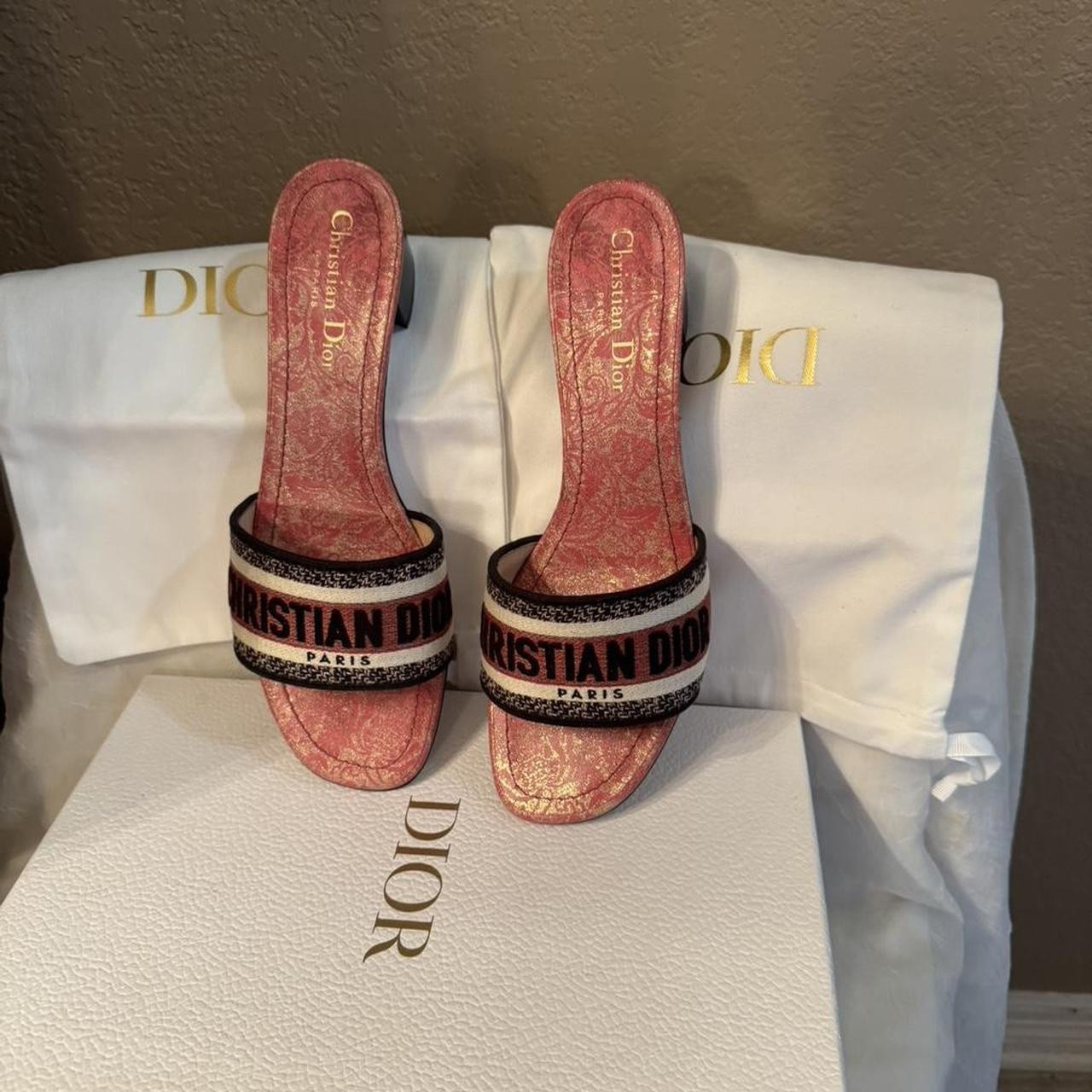 Dior Women's Slippers - Pink/Multi - US 9.5 | Depop US