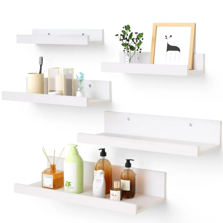 Floating Shelves, Upsimples Home Wood Shelf Wall Mounted, Set of 5, Multiple Sizes, White | Walmart (US)