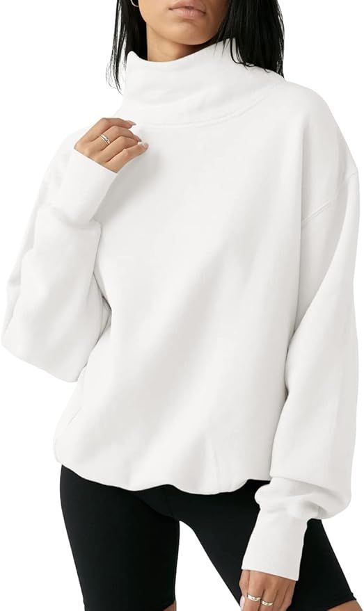 Fisoew Women's Oversized Turtleneck Sweatshirt Long Sleeve Pullover Casual Hoodie Tops | Amazon (US)