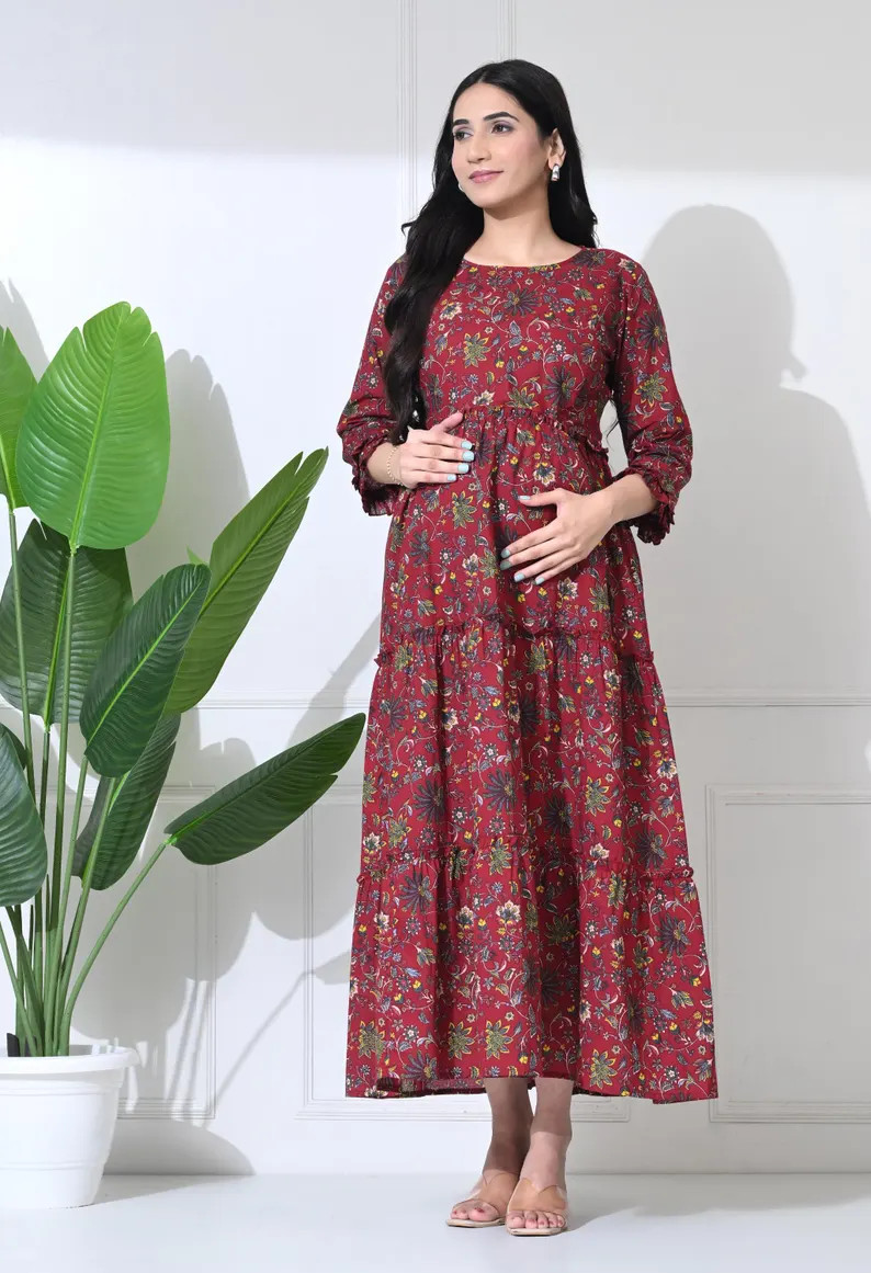 Maternity Dress for Womens - Soft Rayon Maternity Kurti - Feeding Zip Kurta - Red Anarkali Matern... | Etsy (Global)