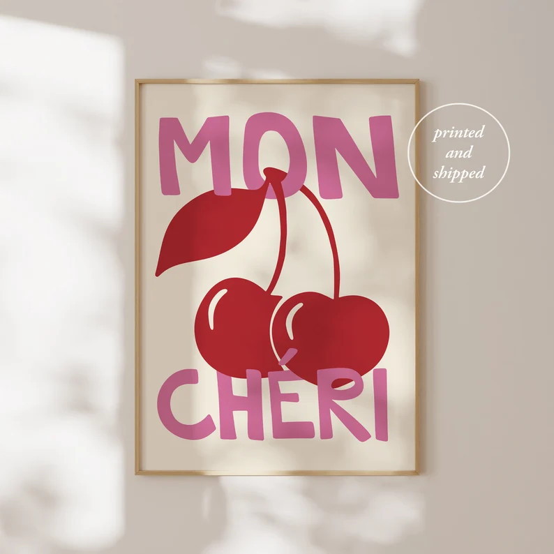 Mon Cheri Print - French Ma Cherie - Dorm Room Print - Retro Funky Wall Art - Red and Pink Print ... | Etsy (US)