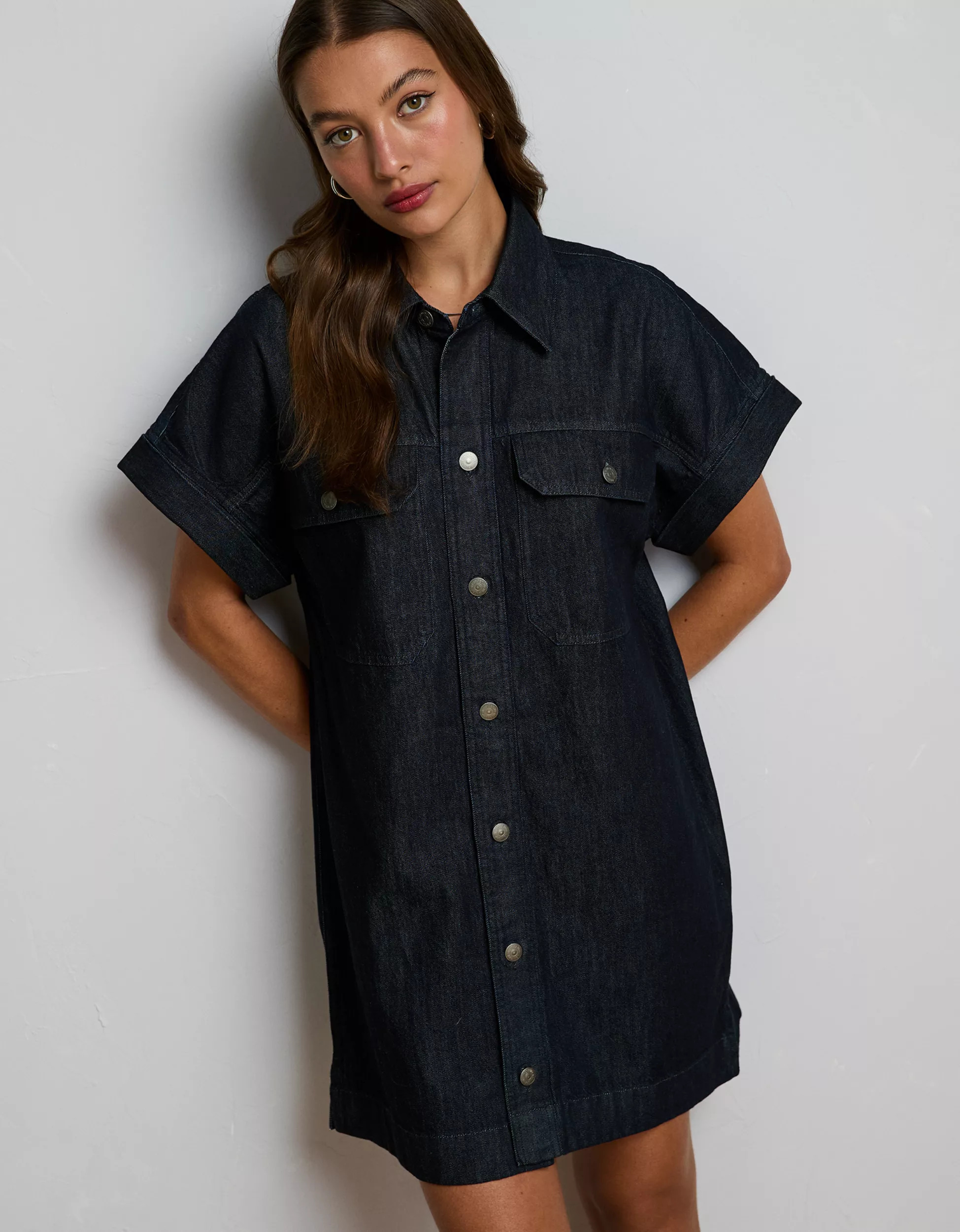 AE77 Premium Denim Shirt Dress | American Eagle Outfitters (US & CA)