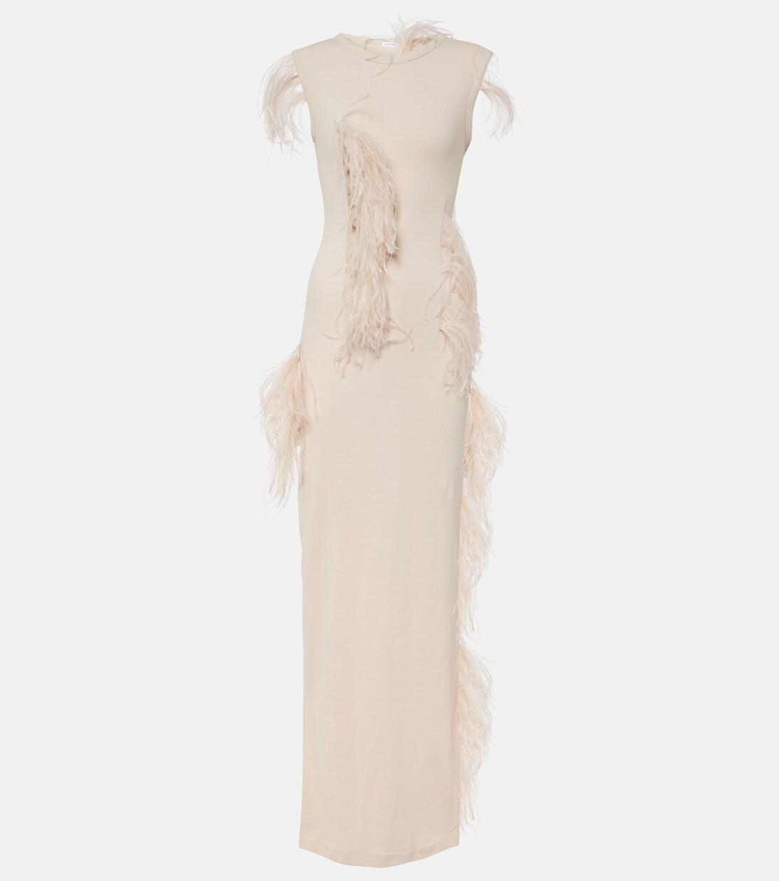 Essica feather-trimmed cotton-blend maxi dress | Mytheresa (US/CA)