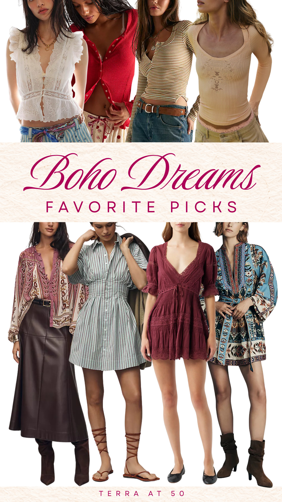 So many beautiful boho style pieces  🤍 Loving these Free People–style dresses, romantic tops, and easy casual dresses for women that work year-round. Effortless, feminine, and perfect for everyday wear. 

 #BohoStyle #LTKStyle #FreePeopleStyle #TerraAt50 #EverydayOutfits #LTKgrwm #LTKootd #LTKSeasonal