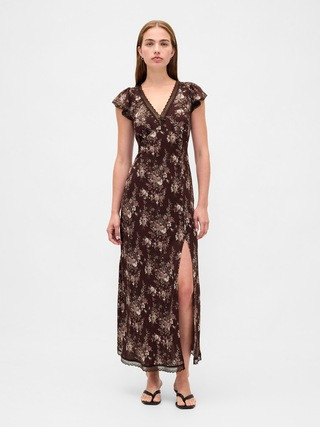 Lace-Trim V-Neck Crepe Maxi Dress | Gap (CA)