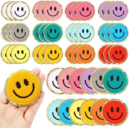48 Pieces Smile Face Patch Cute Happy Face Patch Iron on Patch for Clothing Dress Jackets Jeans H... | Amazon (US)