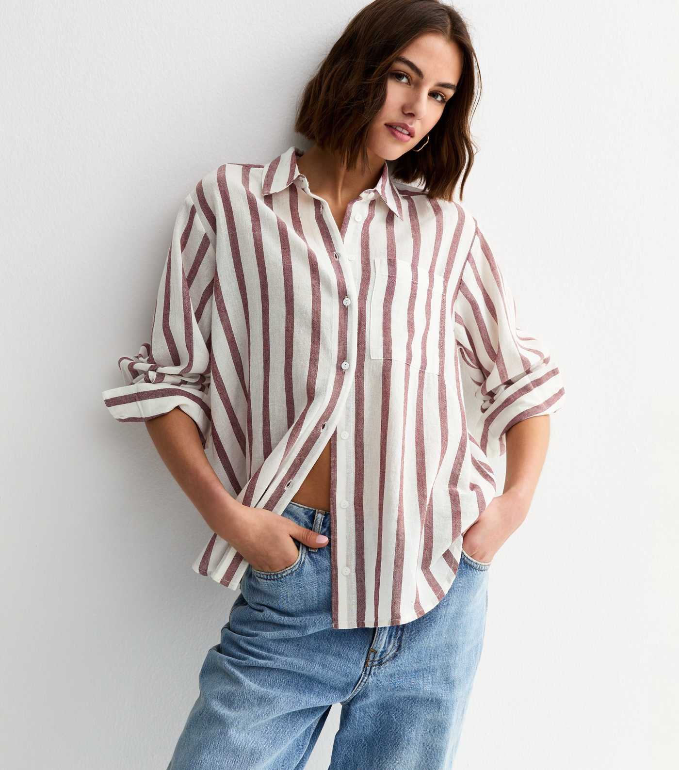 White and Brown Cotton Striped Long Sleeve Shirt | New Look | New Look (UK)