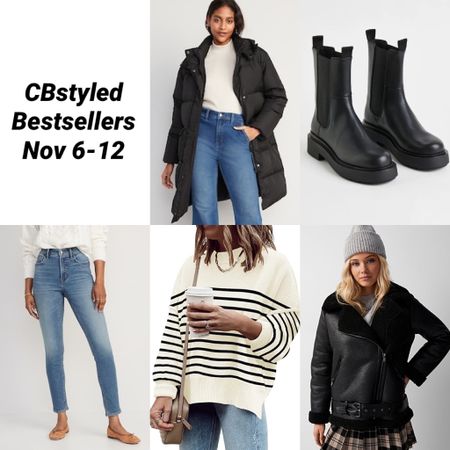 Bestsellers Nov 6-12!
1. Long puffer coat: (🇨🇦 only) 50% off! Fits tts, I got Small tall for more length. Very warm
2. Lug sole Chelsea boots: mine are sold out but I linked several very similar boots
3. Warm jeans: have a thin brushed lining which makes them so much more comfortable in cold weather than regular jeans! Fit tts and are 50% off!
4. Striped sweater: very soft and stretchy, fits tts, I sized up to M for an oversized fit 
5. Shearling lined moto jacket: 30% off! Fits tts
I also linked more items from the top ten most popular 


#LTKstyletip #LTKsalealert #LTKshoecrush