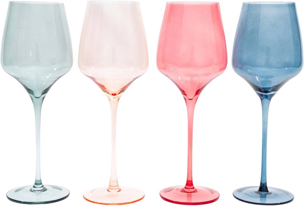 Lidy Colorful Wine Glasses with Stems 15.2oz / 450ml (Сlear) - Drinking Glasses for Red or White... | Amazon (US)