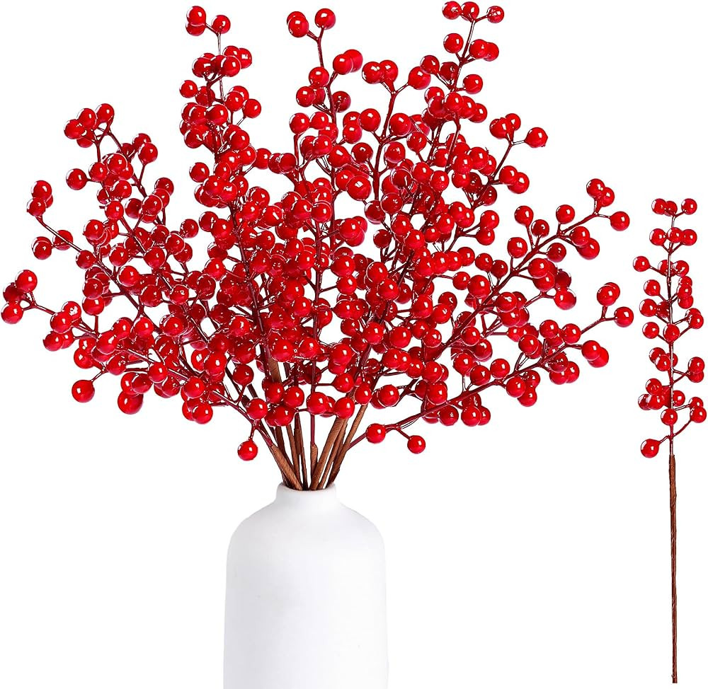 Sggvecsy 15 Pack Artificial Red Berry Stems Christmas Red Berries Holly Berry Branches 11.5inch F... | Amazon (US)