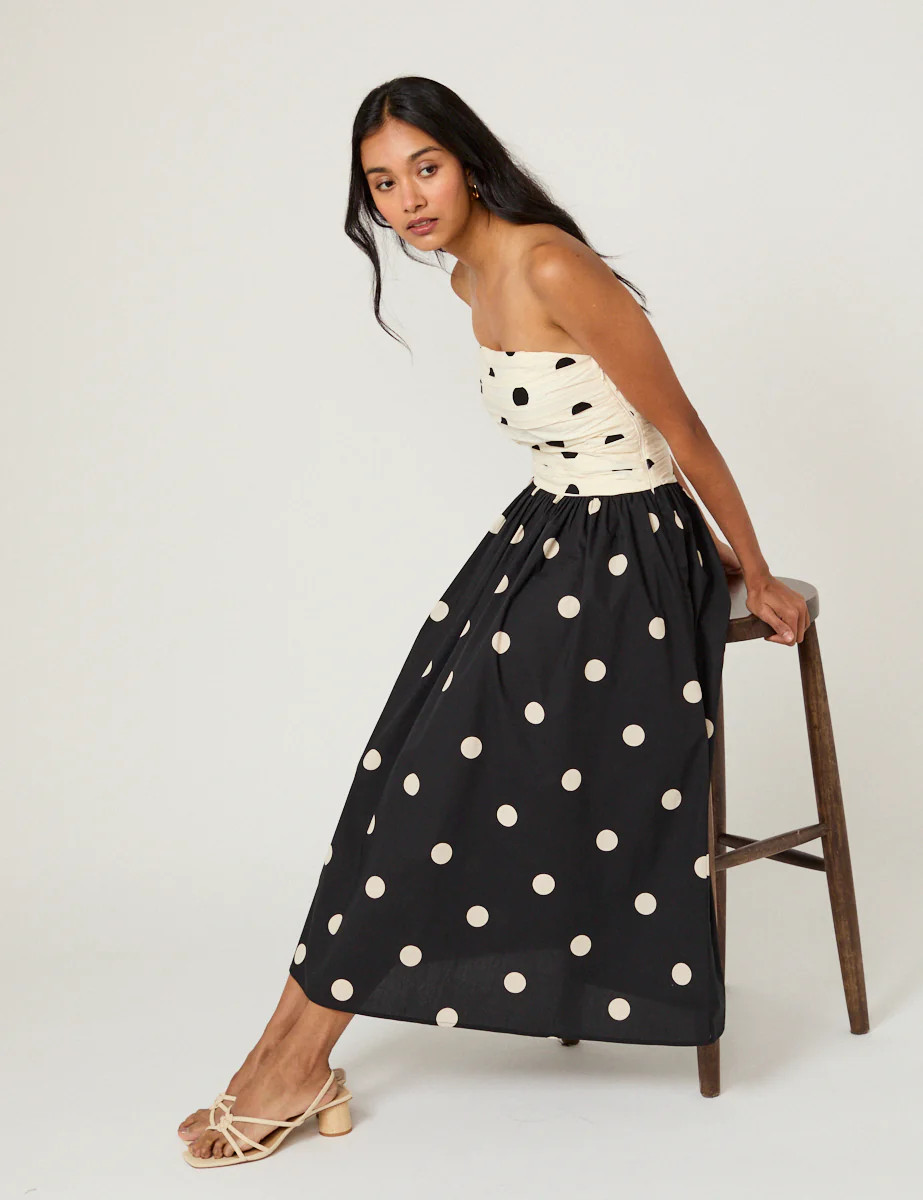 Monochrome Polka Dot Alice Midi Dress | Nobody's Child