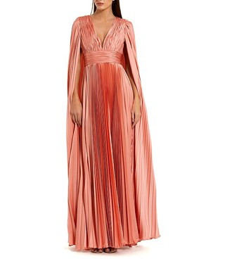 Mac DuggalPleated Charmeuse V-Neck Cape Sleeve Gown | Dillard's