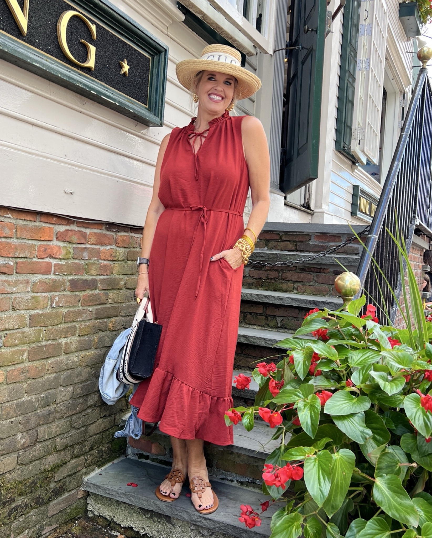 Fall transition dress
Perfect color and great to wear now and when temps drop throw on denim jacket or blazer and add booties or boots 

Great for work wear as well.

Gibson look save 10% off with code DARCY10 

Kut from kloth denim jacket the Amelia

Tory Burch miller sandals 
Gig pip straw hat 
Gucci band (years 

Lisi luch 25% off sitewide jewelry


#LTKWorkwear #LTKSaleAlert #LTKStyleTip