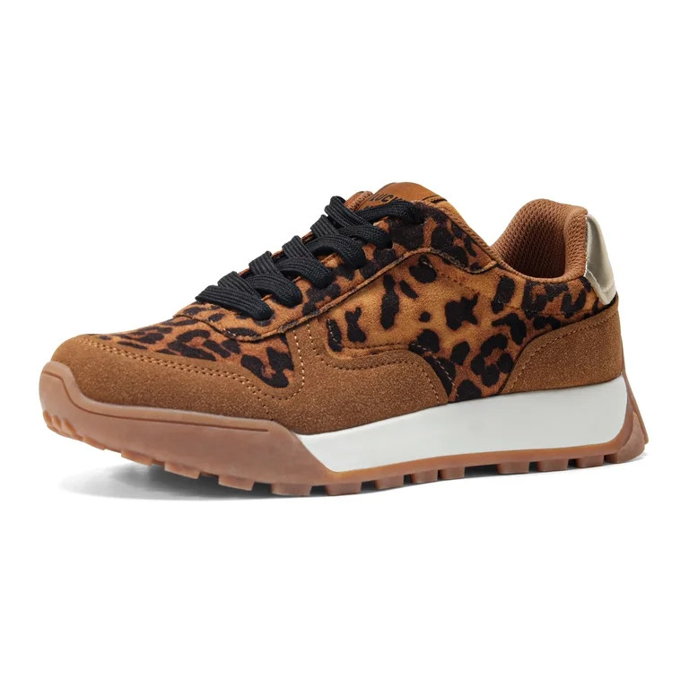 LUCKY STEP Comfort Retro Color Blocked Sneakers Fashion Casual Shoes,Brown Leopard,Womens | Walmart (US)