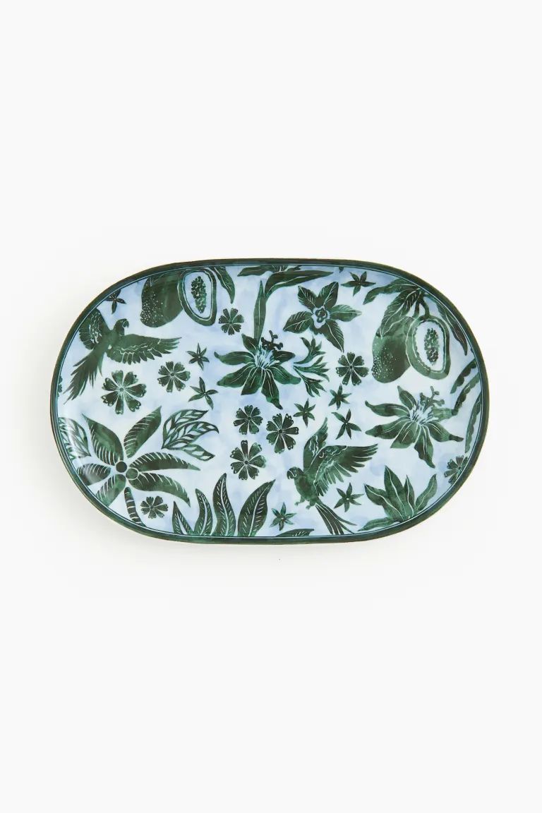Large Porcelain Serving Plate - Dark green/blue - Home All | H&M US | H&M (US + CA)