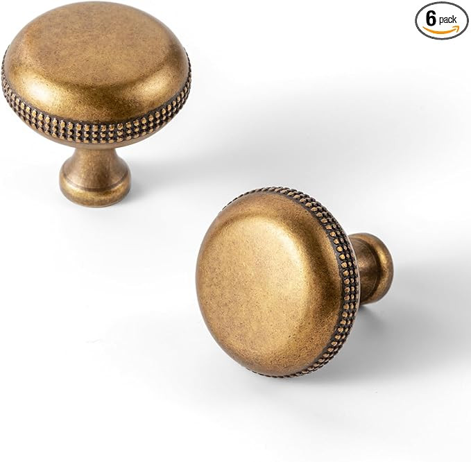 Goo-Ki 6 Pack Antique Brass Kitchen Cabinet Knobs - Beaded Edge Vintage Design | Farmhouse & Draw... | Amazon (US)