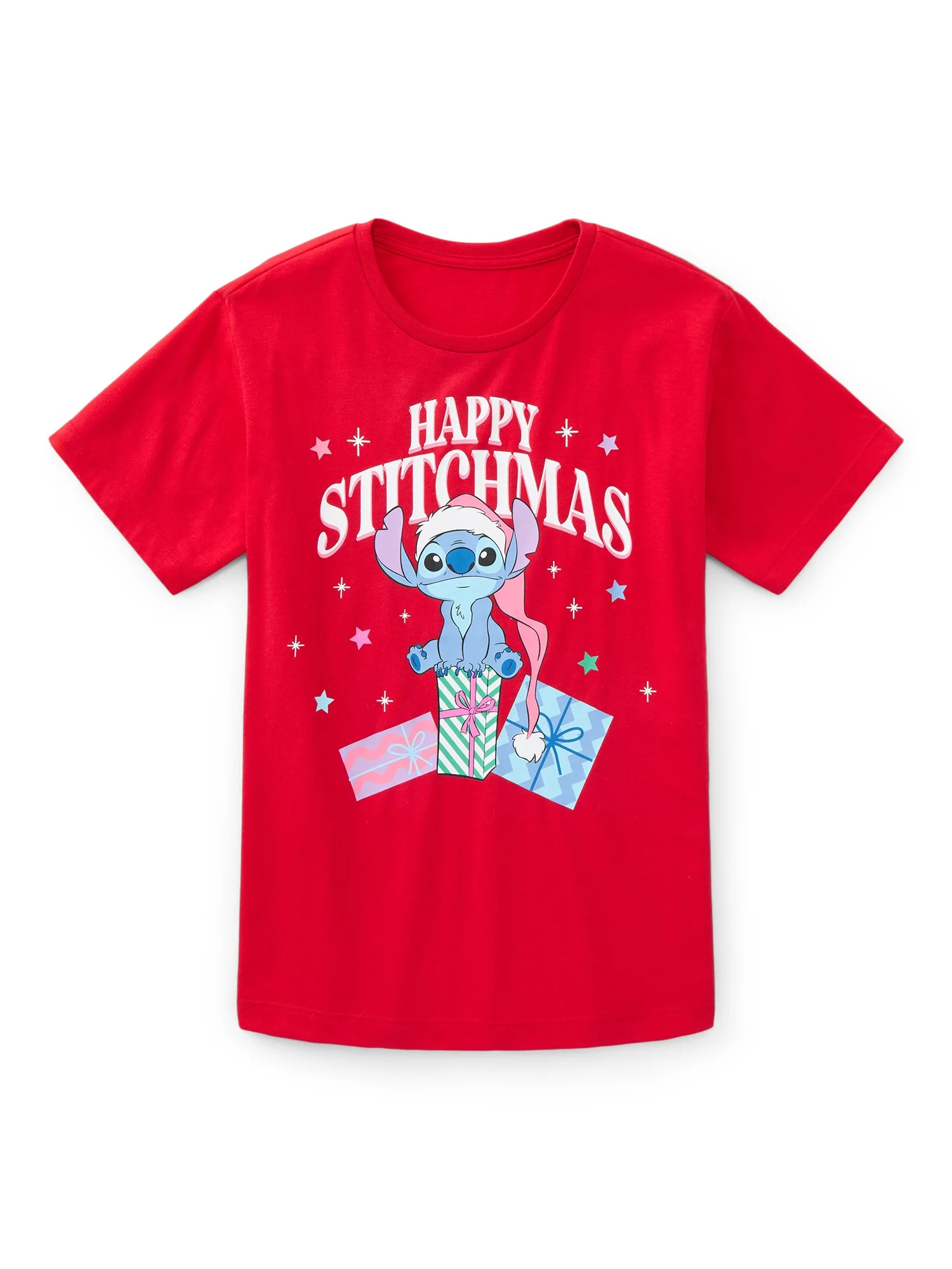 Lilo and Stitch Happy Stitchmas Girls Graphic Tee with Short Sleeves, Sizes 4-16 | Walmart (US)