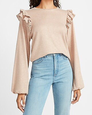 Ruffle Sleeve Crew Neck Sweatshirt | Express