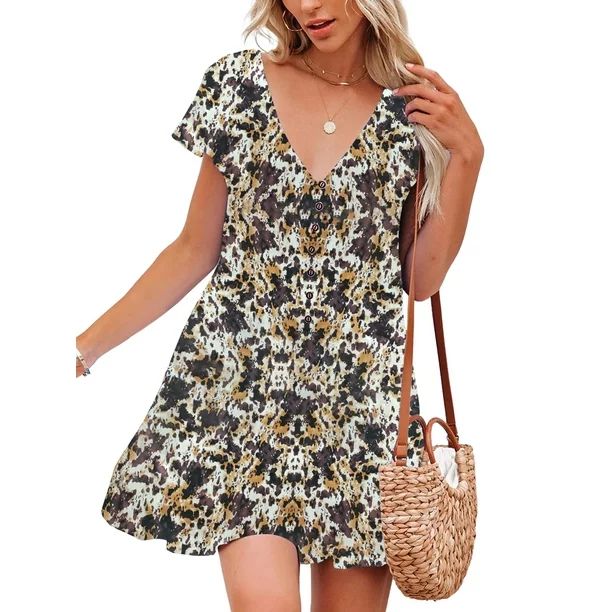 DEEP SELF Womens Dress Buttons in Front Beach Mini Short Skirt Dress Boho Floral Sundress Dress L... | Walmart (US)