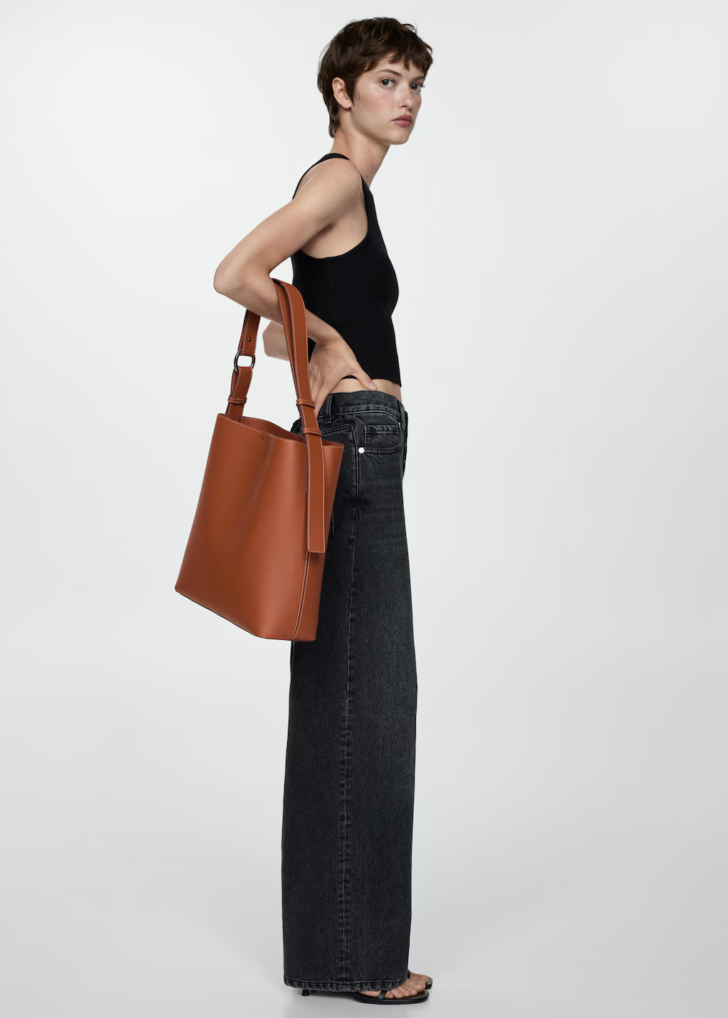 Short handle shopper bag - Women | MANGO USA | Mango (US/MX/AU)