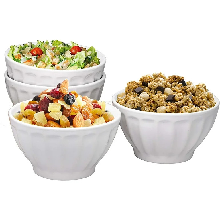 Bruntmor Ceramic Groove Bowls for Cereal, Soup, Ice Cream, 20 oz. Set of 4 (White) - Walmart.com | Walmart (US)