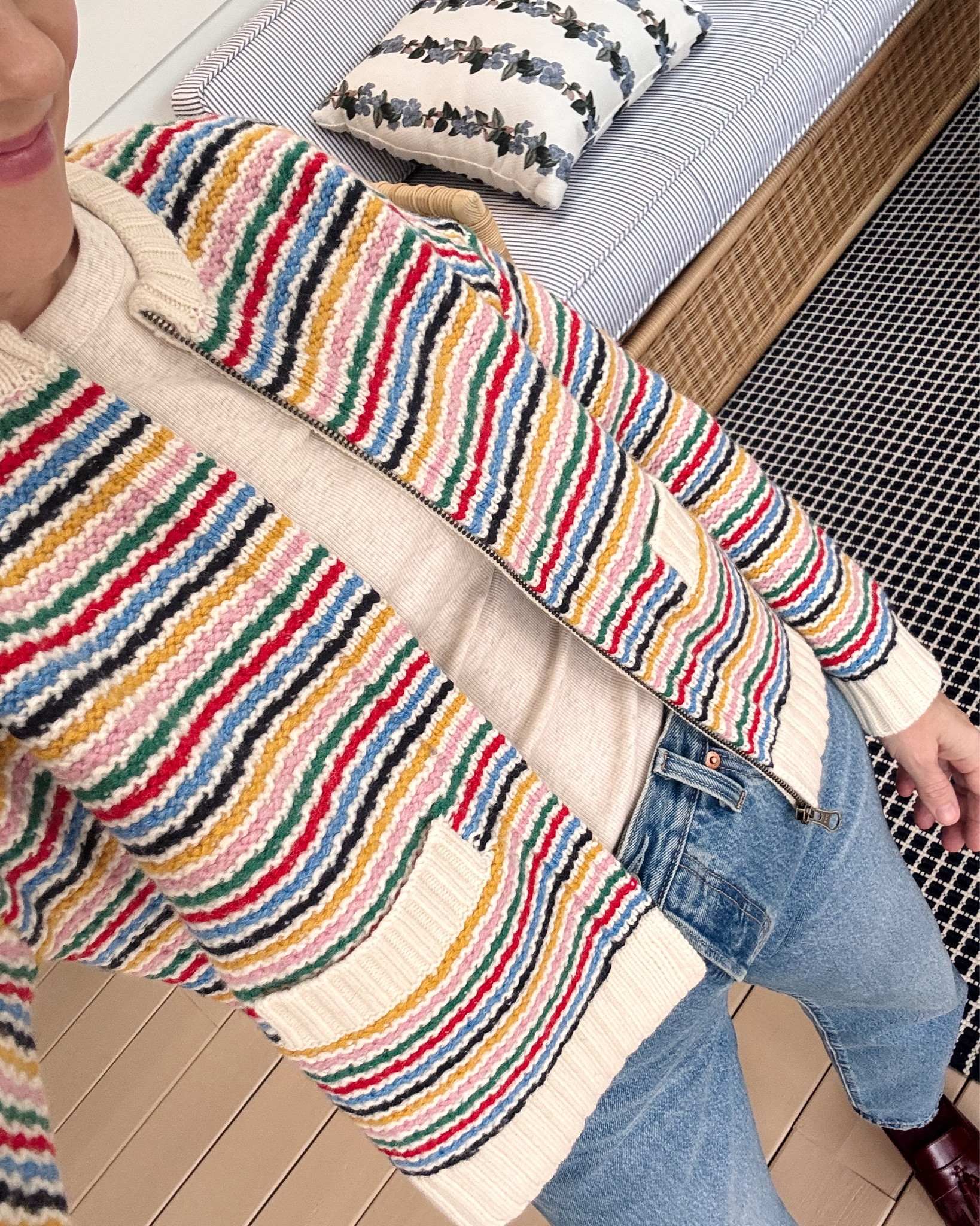 wearing my regular size 4 in Boden zip sweater jacket & ME&EM long sleeve ribbed top, color is cream melange ~ Levi's 501 90's are amazing and just over $100, wearing my regular size ankle length (5'3") ~ J.Crew loafers are currently sold out but linked a few new arrivals ~ Clare V Petite Moyen Messenger bag comes with double straps, Anthropologie scallop scaf also linked the Sezane that is gorgeous ~ eby underwear size up to medium ~ merit flush balm on lips & cheeks in LeBonBon ~ xo, Claire

#LTKOver40 #LTKootd #LTKSeasonal