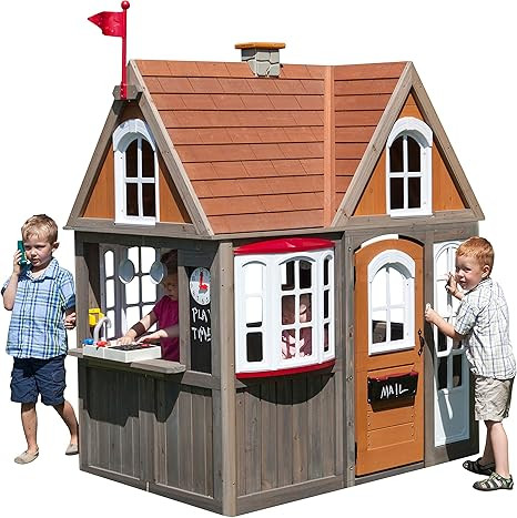 KidKraft Greystone Cottage Wooden Outdoor Playhouse with EZ Kraft Assembly, Ringing Doorbell, Mai... | Amazon (US)
