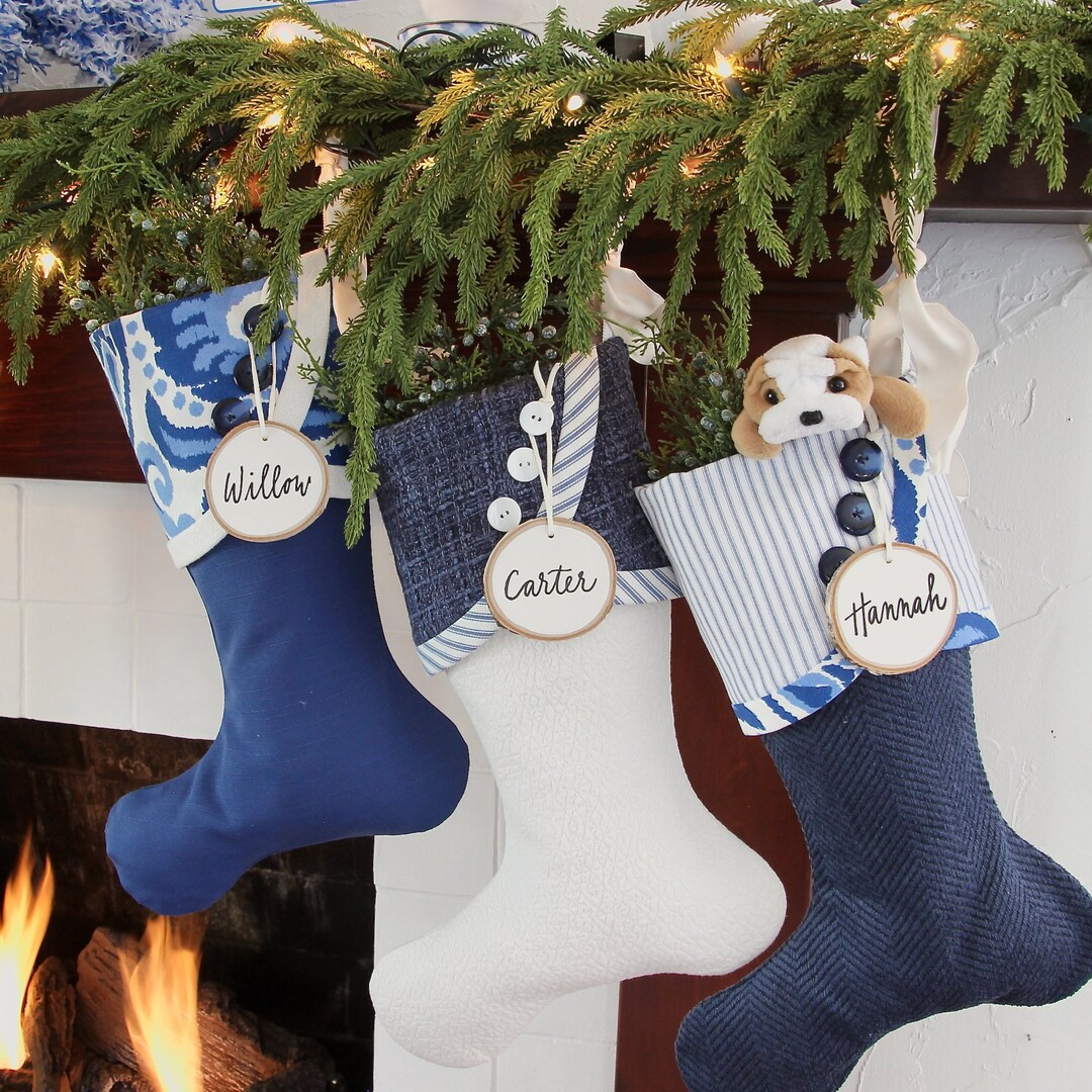 Family Blue & White Christmas Stockings for Both Christmas and Chrismukkah Celebrations Shipping ... | Etsy (US)