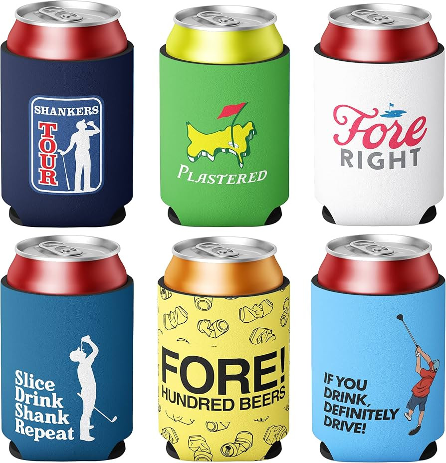 Shanker Golf Beer Can Cooler Set - Funny Can Coolers for Golf - Pack of 6 Neoprene Can Coolers - ... | Amazon (US)