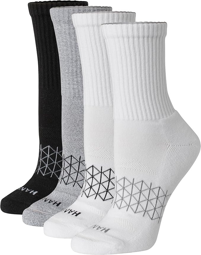 Hanes womens Cushioned Crew Socks, Absolute Active Crew Socks for Women, Seamless Toe, 4-pairs | Amazon (US)