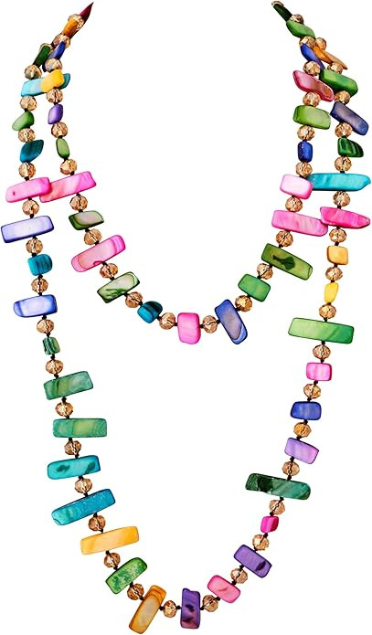 MINACHI Colorful Irregular Beaded Long Necklace, Coated Reflective Glass Beads, Bohemian Vintage ... | Amazon (US)
