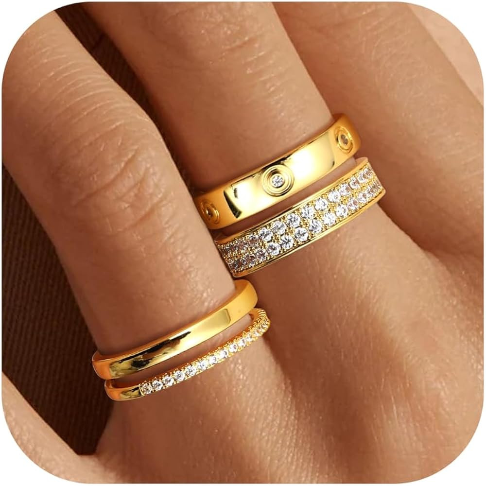 THUNARAZ 18K Gold Plated Dainty Stacked Rings Women Elegant Stackable Ring Sets for Women Gold Cu... | Amazon (US)