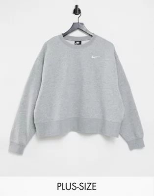 Nike Plus Trend Fleece cropped crew neck sweatshirt in gray | ASOS (Global)