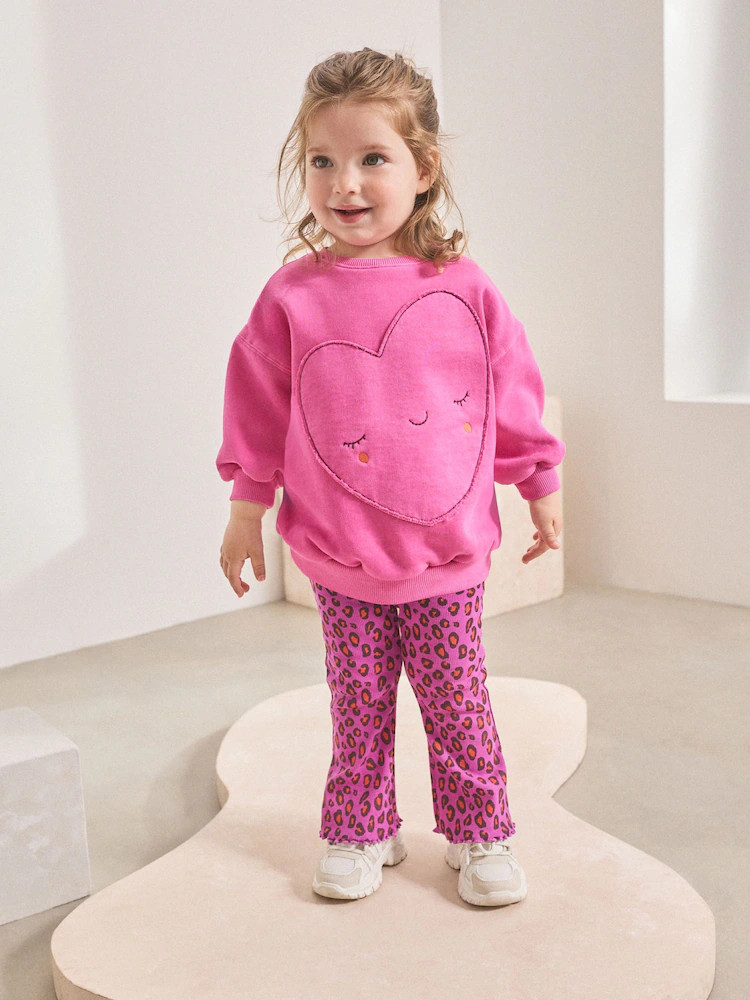 Pink Heart Animal Print Sweatshirt & Flare Leggings Set (3mths-7yrs) | Next US
