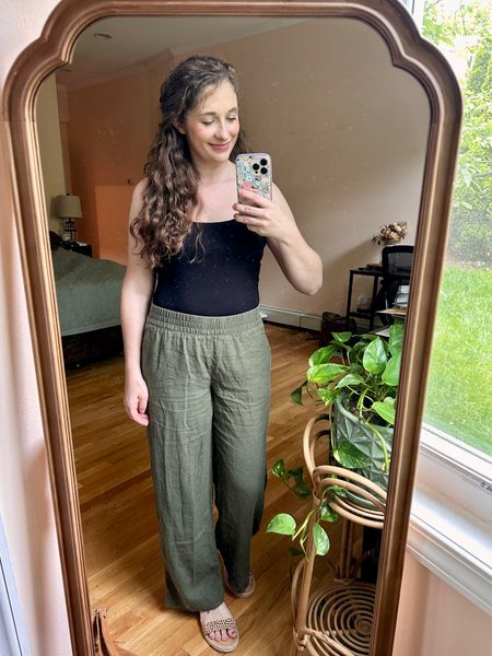 I am slowly working on finding my style at affordable prices. I adore these linen pants and bodysuit from Old Navy. It's lightweight and super comfortable.

Pants: Small (currently 30% off)
Bodysuit: Small (after washing, I wish I had bought a medium and probably will). Currently, 50% off

Old navy, women's fashion, summer outfit, casual outfit, mom style, stay-at-home mom outfit, comfy outfit 

#LTKSaleAlert #LTKStyleTip #LTKFindsUnder50