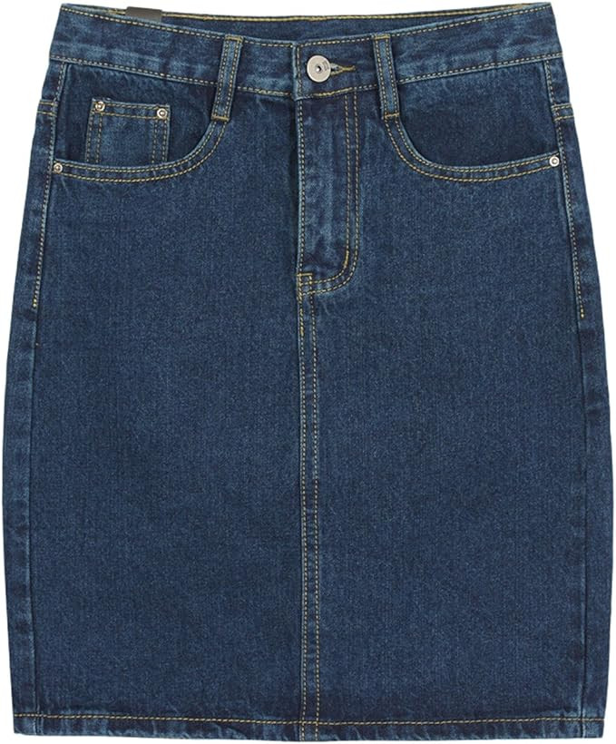 chouyatou Women's Basic Five-Pocket Rugged Wear Denim Pencil Skirt with Slit | Amazon (US)