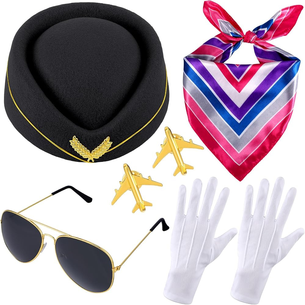 Bencailor 6 Pcs Halloween Women Flight Attendant Costume Accessories Stewardess Outfits Bellhop H... | Amazon (US)