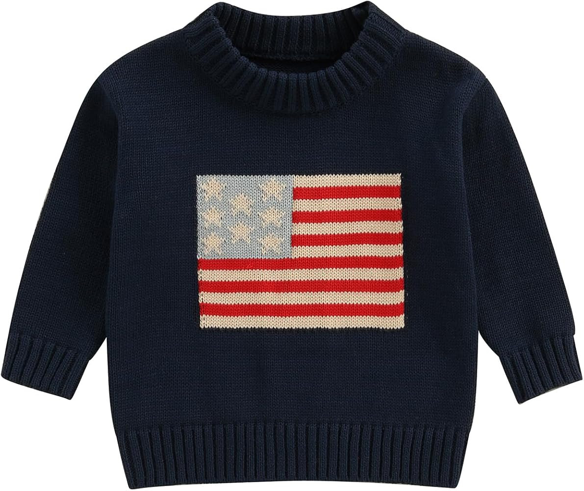Toddler Baby Boy Girl 4th of July Outfit Long Sleeve Crewneck American Flag Sweater Memorial Day ... | Amazon (US)