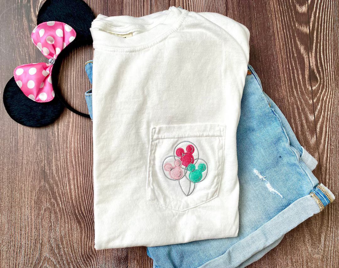 Disney Balloons Shirt, Mickey Mouse Balloons Comfort Colors Pocket Tee | Etsy (US)