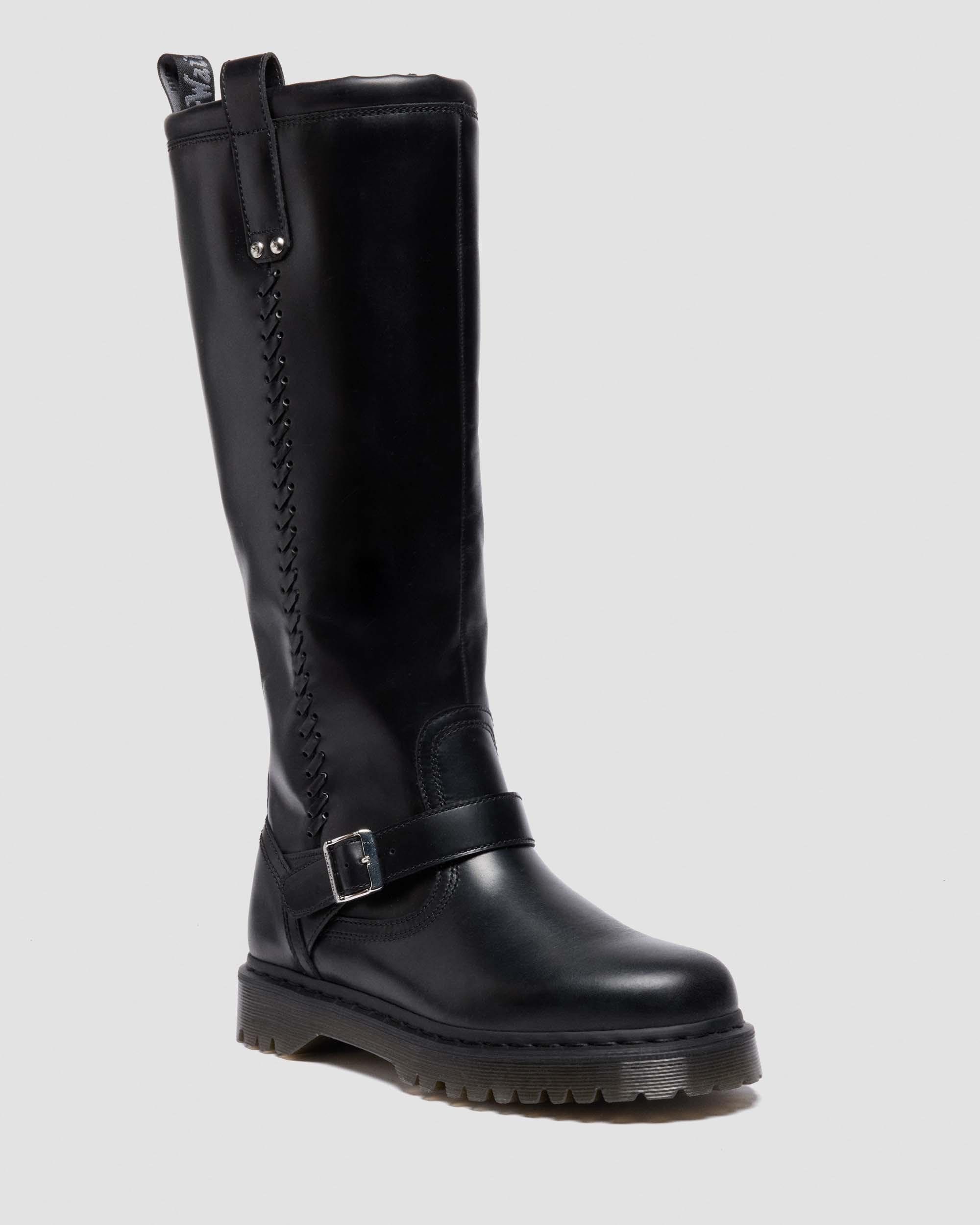 Anistone Knee High Orleans Leather Biker Boots in Black | Dr. Martens | Dr. Martens