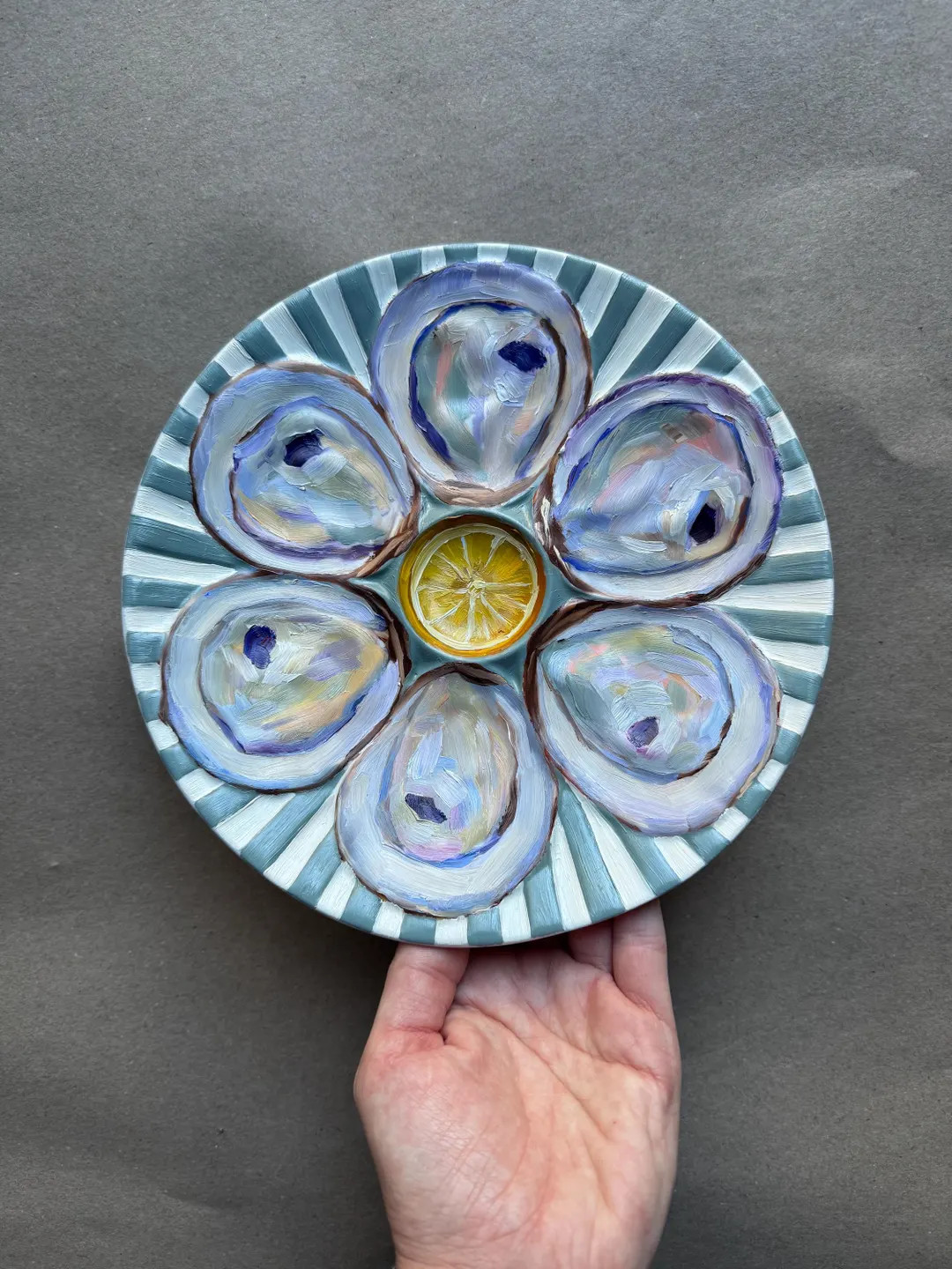 Striped Oysters & Lemon — Hand-painted Decorative Plate - Etsy | Etsy (US)