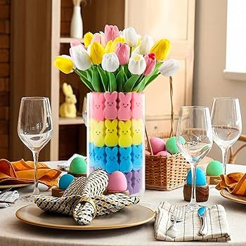 Easter Decorations Easter Decor 15pcs Artificial Tulips with 48pcs Bunnies Vase Filler Spring Dec... | Amazon (US)