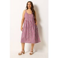 Yours Women's Gingham Linen Midi Dress in Burgundy | Size: 22-24 | Debenhams UK