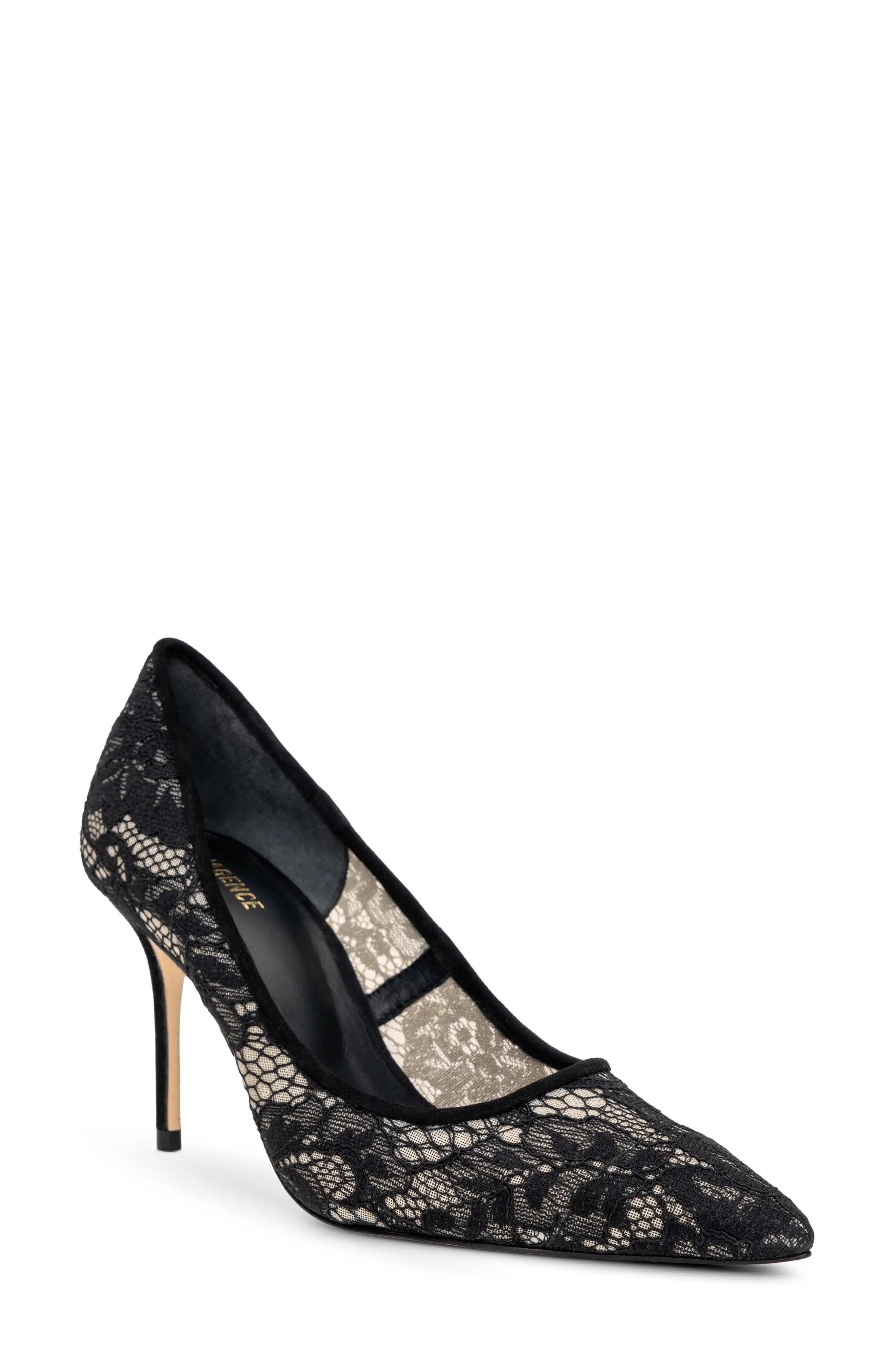 L'AGENCE Maelle Pointed Toe Pump in Black Lace at Nordstrom Rack, Size 9 | Nordstrom Rack