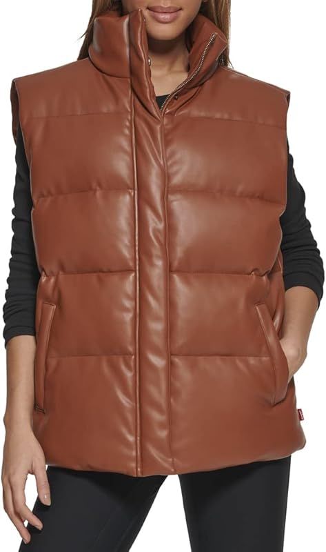 Levi's Women's Plus Size Vegan Leather Puffer Vest | Amazon (US)