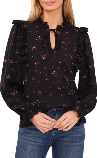 Floral Ruffle Split Neck Blouse | Nordstrom